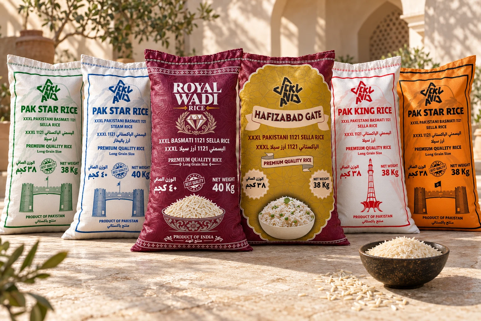 Auckland Star rice collection, featuring Pak Star, Royal Wadi, Hafizabad Gate and Pak King